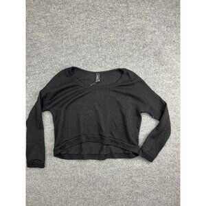 Nollie Sweater Womens Large Black Ribbed Cropped Long Sleeve Scoop Neck Made USA